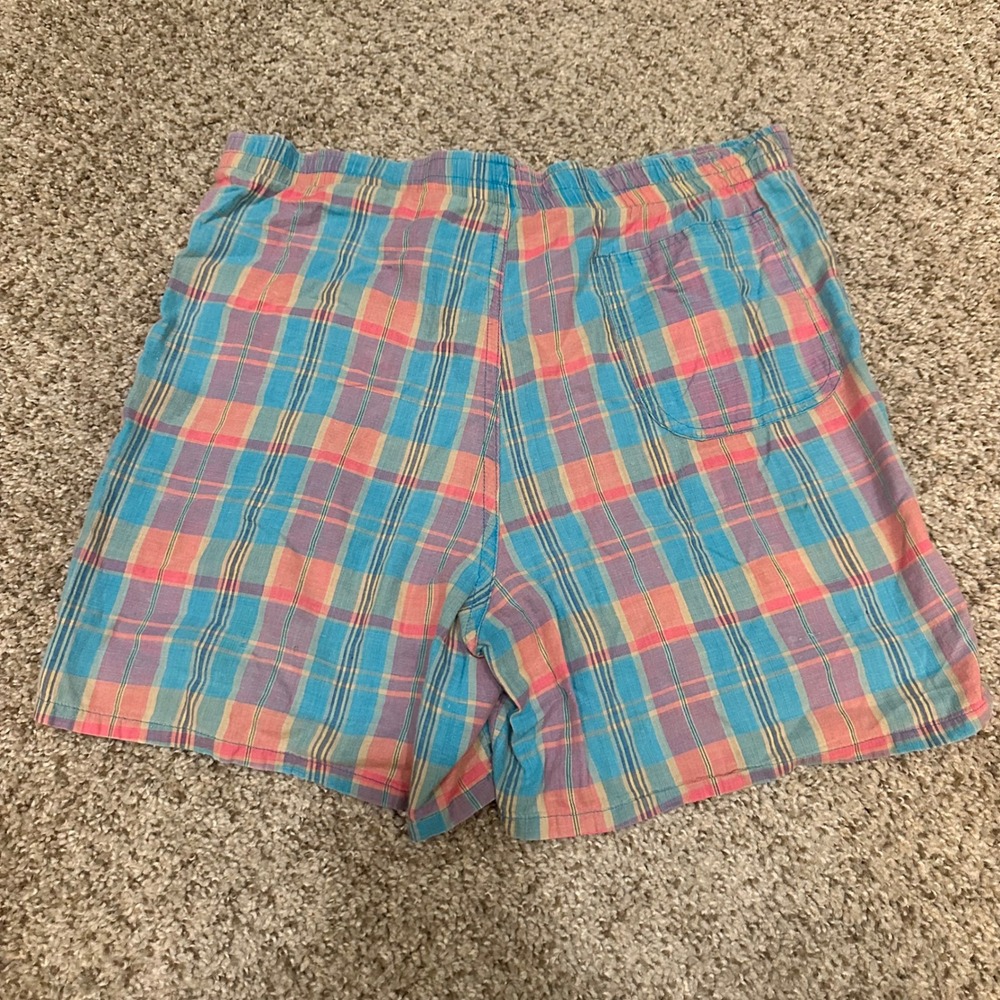 Vintage Unbranded Womens Small Blue Pink Plaid Shorts Preowned Elastic Waist